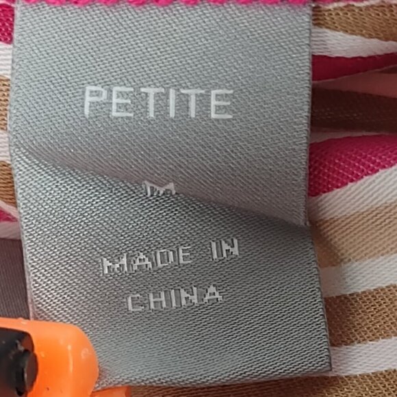 Liz Claiborne 100% Cotton White Tan Pink Striped Button Down Shirt Size Petite M - Picture 12 of 14